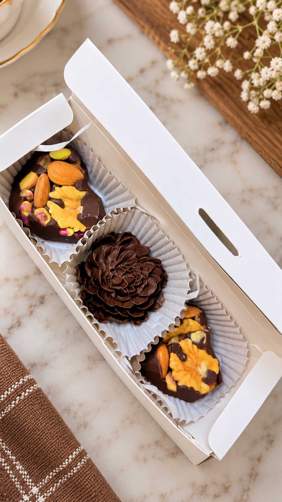 Triple Love Chocolate Box – 2 Hearts & 1 Flower 🍫🌸