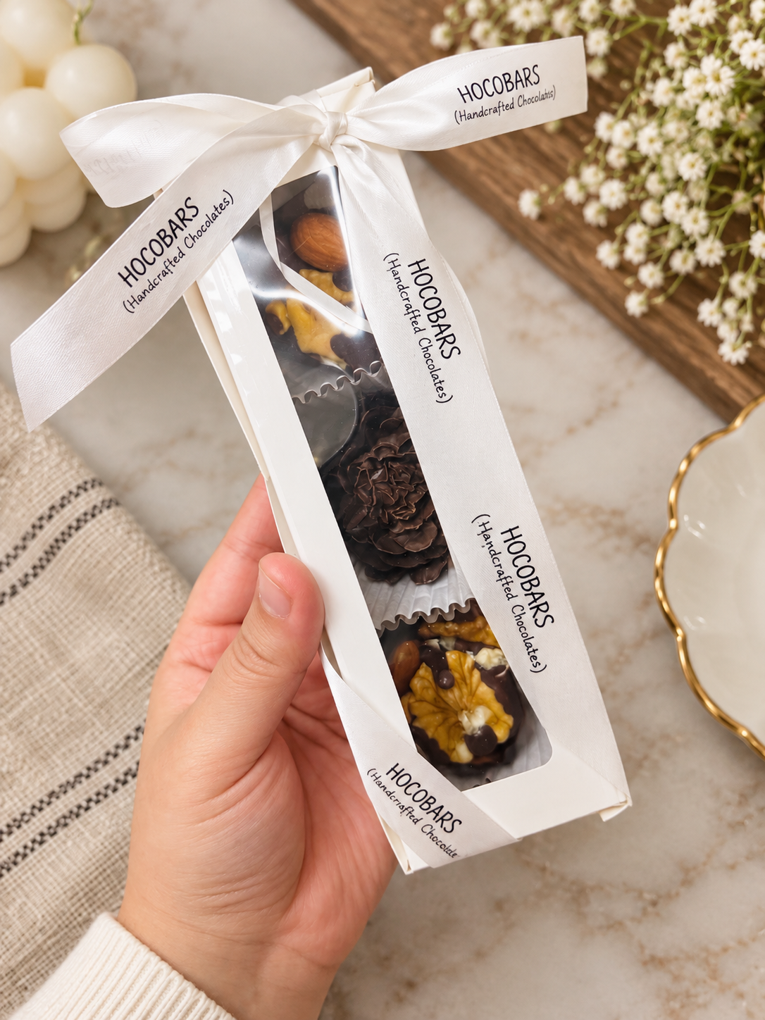 Triple Love Chocolate Box – 2 Hearts & 1 Flower 🍫🌸